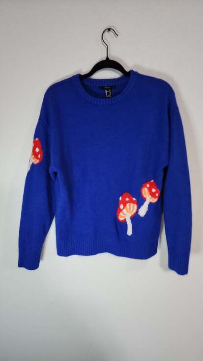 Forever 21 Sweaters - Forever 21 Royal Blue Mushroom Graphic Knit Pullover Sweater Size Medium